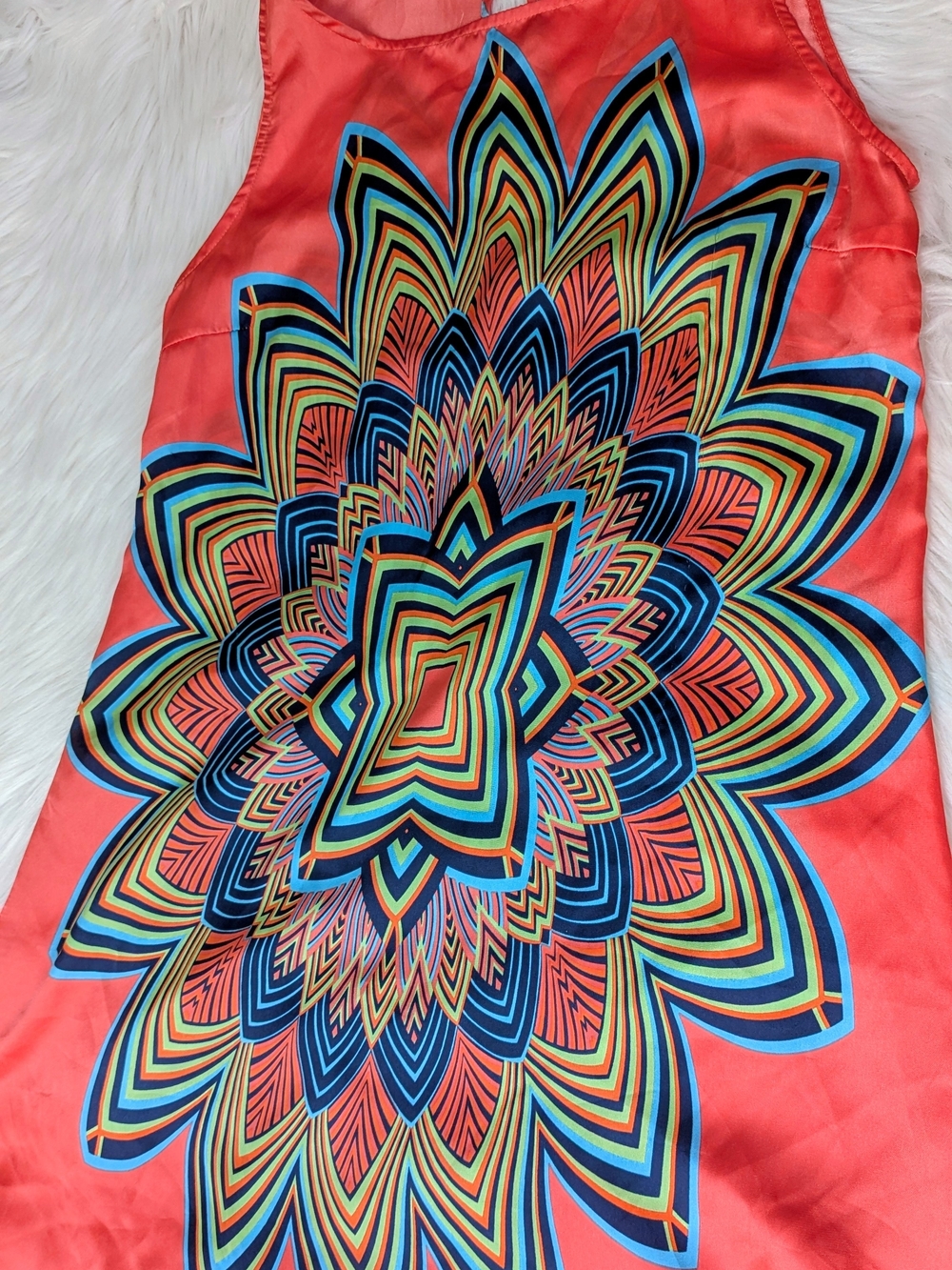 fab'rik Coral Tank with Bold Multicolor Mandala Print